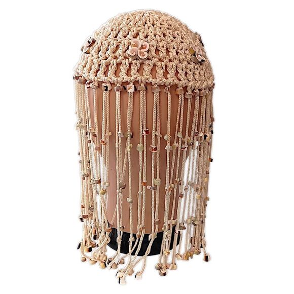 Vtg 70s Macrame Crown Headpiece Cowrie Shell Flapper Seashell Bohemian Cleopatra main image 8